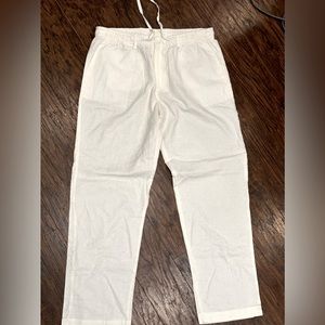 Linen cotton blend creamy white womens 2X pants NWOT. Button, zip elasti…